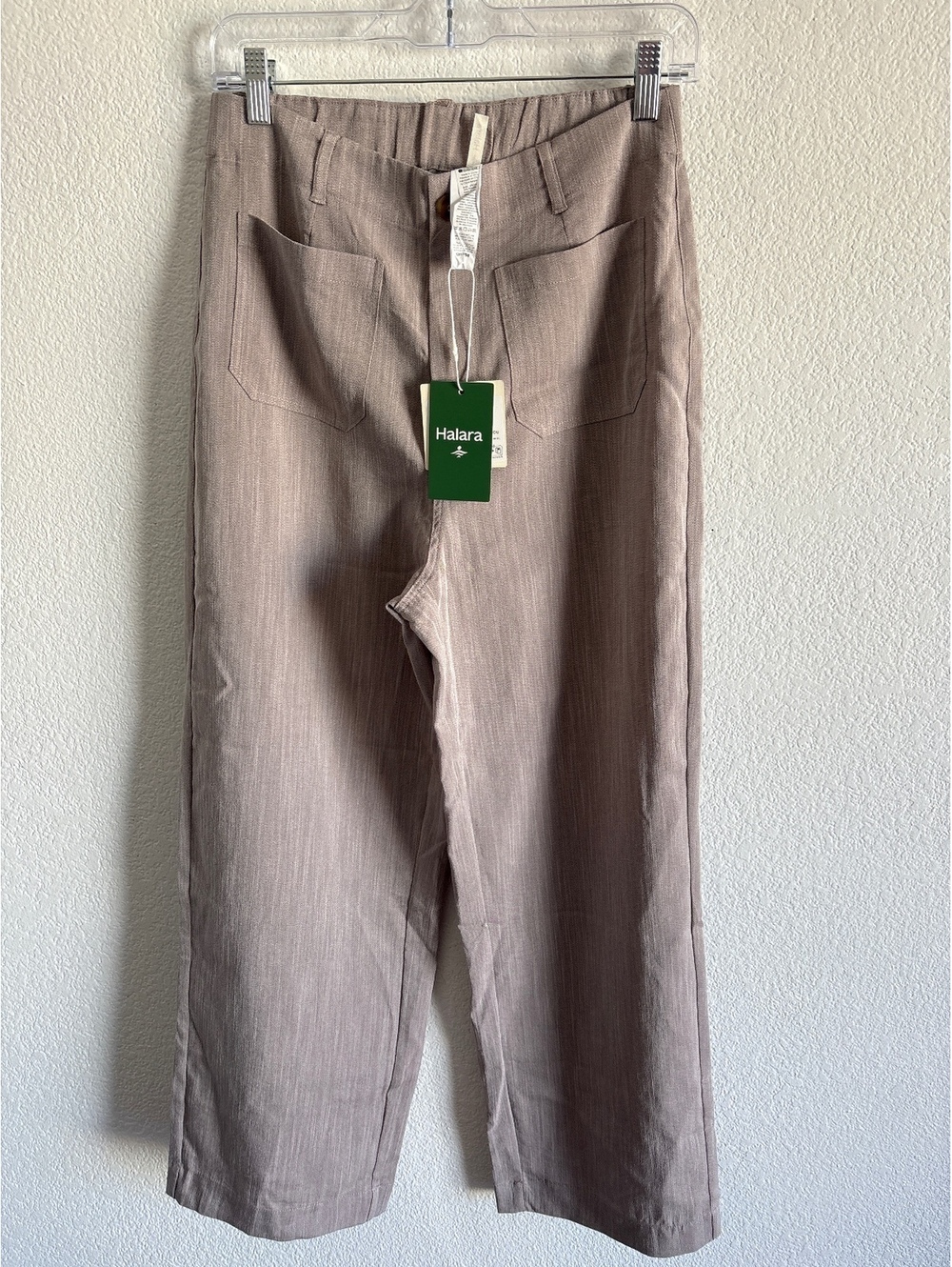 Halara Women's Medium Regular Fit Taupe Wide Leg Pants with Elastic Waist and Pk